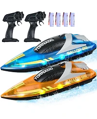 Sugift 2-Pack Rc Speed Boats with Led Lights in Blue & Orange