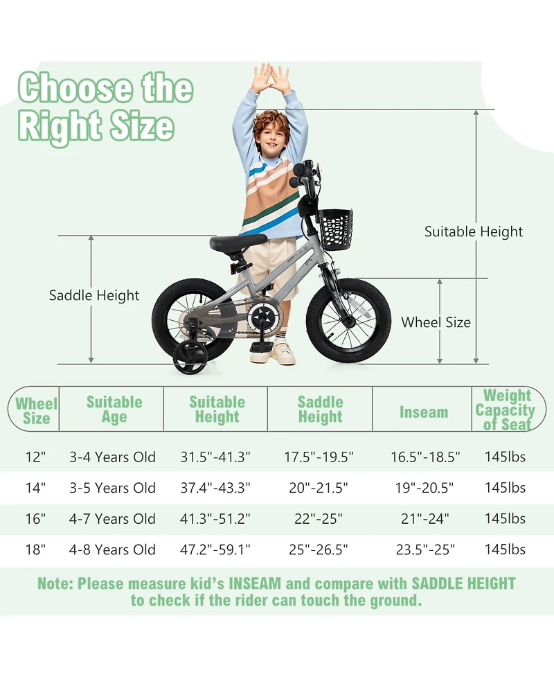 Sugift 12 Inch Kids Bike Adjustable with Transparent Chain Cover for 3-4 Years Old