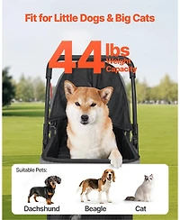 Pet Stroller 44 Lb Foldable 4-Wheel Dog Stroller with Reversible Handle