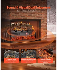Electric Fireplace Log 25" Insert Heater with Remote Flames Timer Black