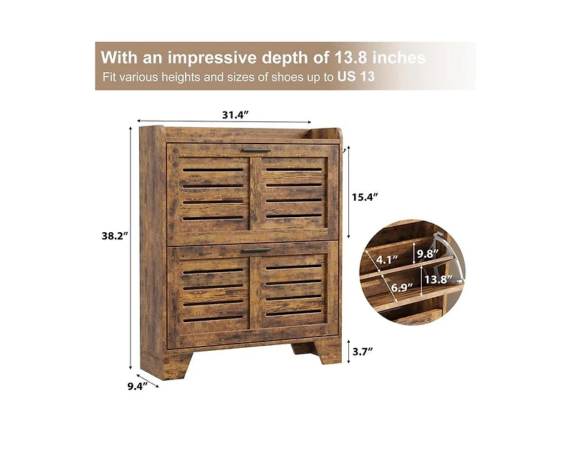 gaomon Shoe Storage Cabinet with 2 Flip Drawers, Narrow Shoe Cabinet for Entryway, Freestanding Hidden Slim Shoe Organizer Cabinet with Hooks