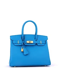 Pre-Owned HERMES Birkin 30 Handbag Blue Epsom with Gold Hardware