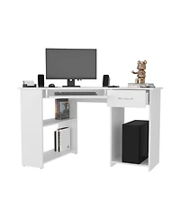 Fm Furniture Ekko Corner Computer Desk, L-Shaped Home Office Desk with Drawer, Shelves, and Cpu Space