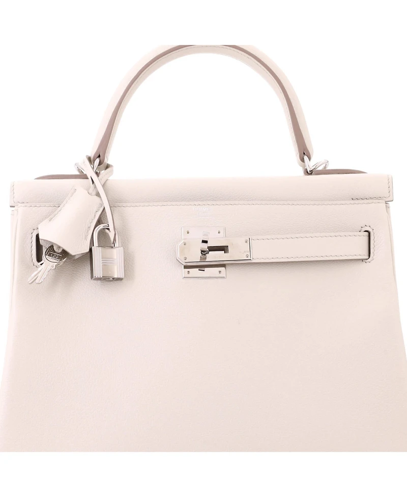 Pre-Owned HERMES Kelly 28 Handbag Light Evercolor with Palladium Hardware