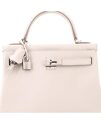 Pre-Owned HERMES Kelly 28 Handbag Light Evercolor with Palladium Hardware