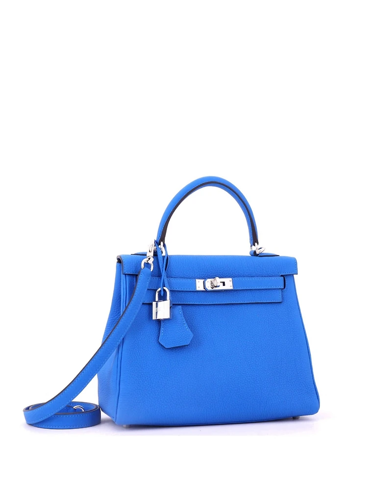 Pre-Owned HERMES Kelly 25 Handbag Blue Togo with Palladium Hardware