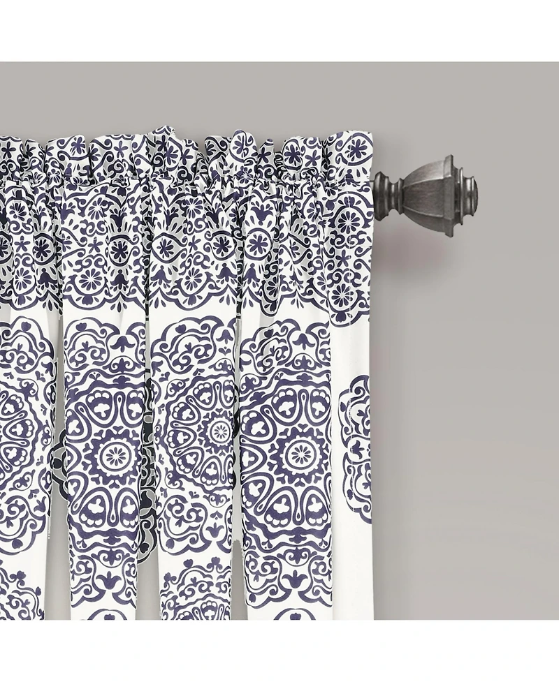 Lush Decor Stripe Medallion Light Filtering Window Curtain Panels Pair 52"W x 63"L Navy - Boho Curtains for Bedroom