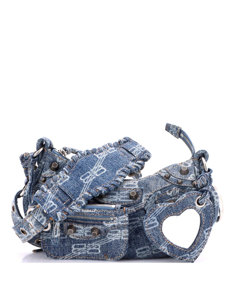 Pre-Owned Balenciaga Xs Le Cagole Giant Studs Shoulder Bag Bb Denim