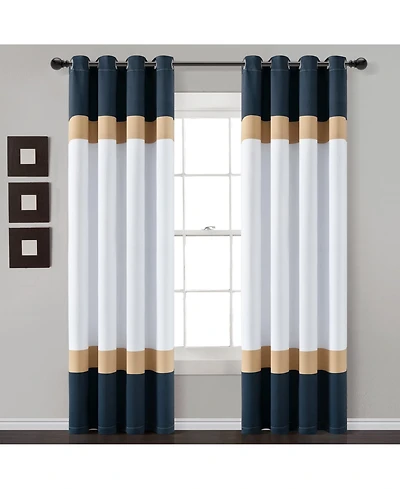 Lush Decor Alexander Color Block Light Filtering Window Curtain Panels Pair 52"W x 84"L Navy & Gold