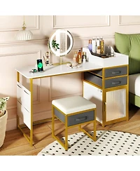 Volenca 55" Makeup Vanity Desk with Rotatable Lighted Mirror, Storage Dressing Table