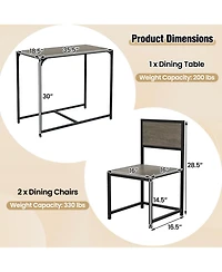 Slickblue 3 Pcs Dining Set Compact Table and 2 Chair with Metal Frame for for Small Space