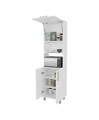 Fm Furniture Kayenta Kitchen Pantry with 2 Pneumatic Door, Open Storage, and Bottom Cabinet, White