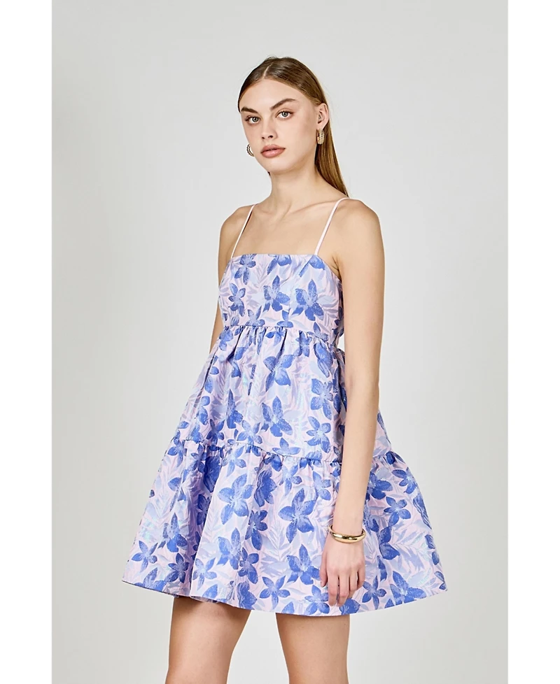 endless rose Women's Metallic Foral Jacquard Mini Dress