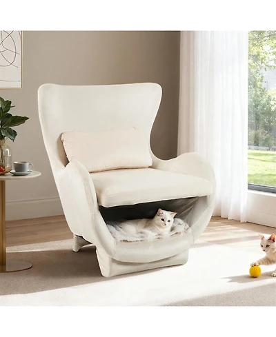 Aostirmotor Modern Velvet Accent Chair - Pet-Friendly 2-in-1 Lounge for Living Room & Office