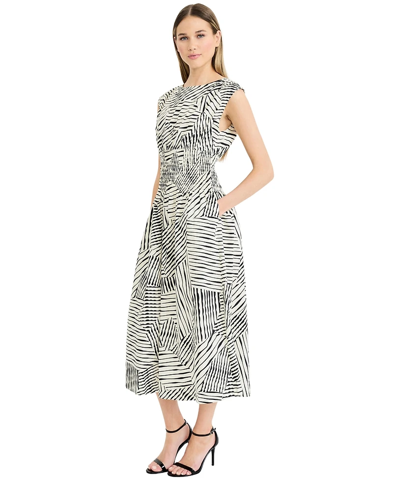 Luxely Women's Printed Boat Neck Sleeveless Midi Dress