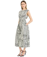 Luxely Women's Printed Boat Neck Sleeveless Midi Dress