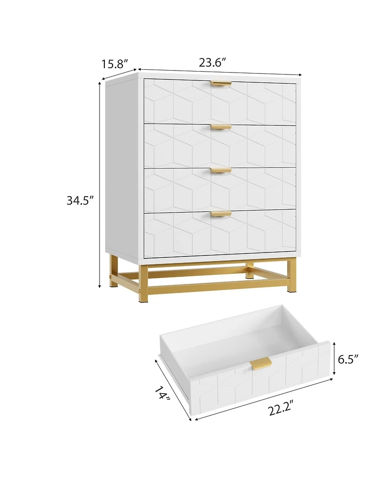 gaomon 4 Drawer Dresser for Bedroom, Modern Chest with Gold Metal Handles, Storage Living Room, Hallway, Entryway