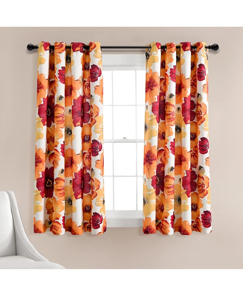 Lush Decor Leah Light Filtering Window Curtain Panels, Pair, 52" W x 63" L Floral Drapes for Bedroom - Farmhouse Decor