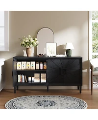 Boyel Living 60" Rustic Farmhouse Wood Credenza with Symmetrical Sunburst Doors