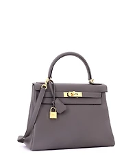 Pre-Owned HERMES Kelly 28 Handbag Grey Togo with Gold Hardware