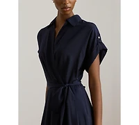 Lauren Ralph Women's Belted Crepe Surplice Neck Dress