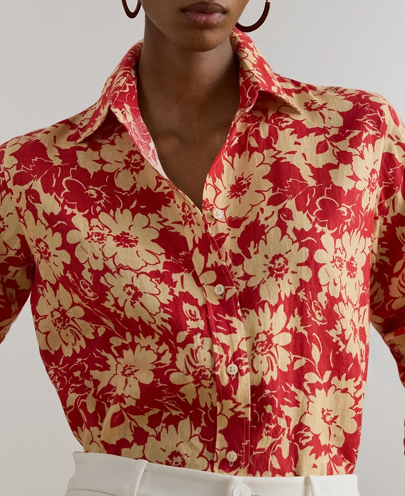 Lauren Ralph Women's Floral Print Collar Shirt