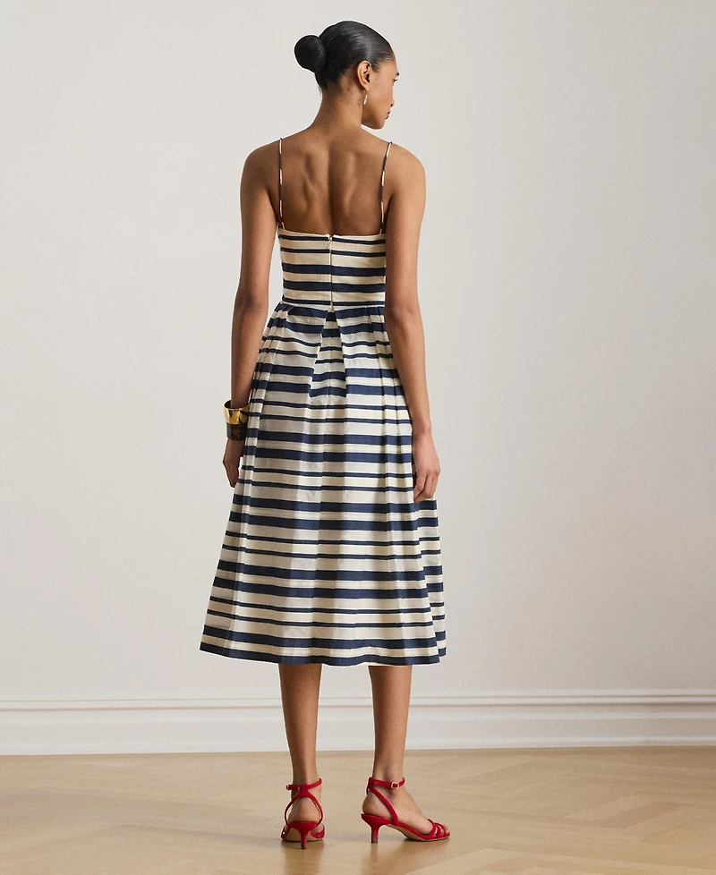 Lauren Ralph Women's Striped Satin Sleeveless Cocktail Dress