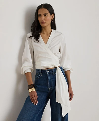 Lauren Ralph Women's Cropped V-Neck Wrap Top