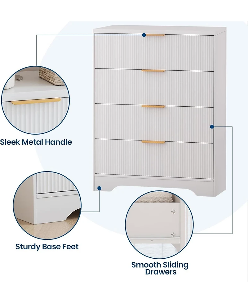 Gaomon 4 Drawer Dresser for Bedroom, Modern Chest of Drawers with Waveform Fluted Panel, Tall Wood Storage Nursery, Hallway, Living Room,