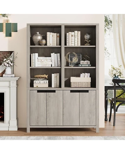 Gaomon Tall Bookshelf with Double Storage, 6-Tier Large Bookshelf, Wide Bookshelves w/ 12 Cubbies, Freestanding Bookcases for Livingroom