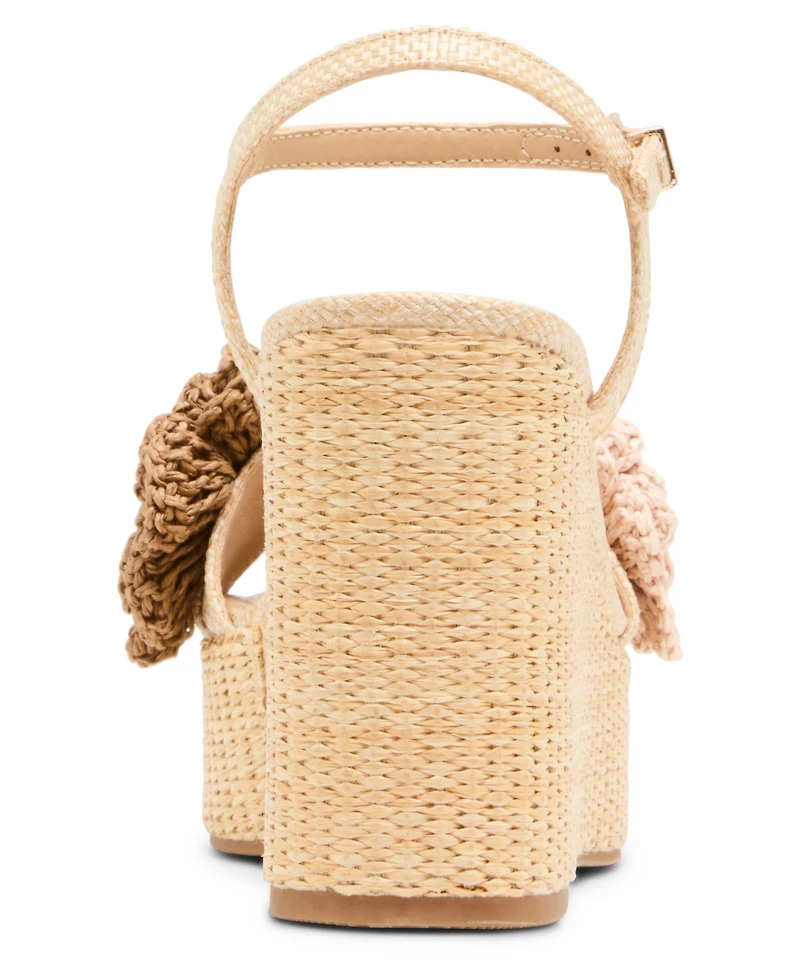 Madden Girl Women's Shore Raffia Flower Platform Wedge Sandals