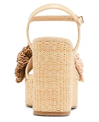 Madden Girl Women's Shore Raffia Flower Platform Wedge Sandals