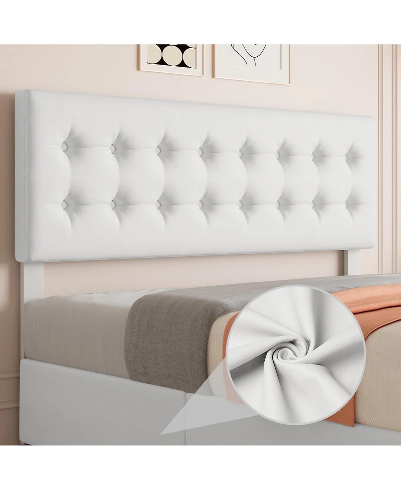 gaomon King Bed Frame with Headboard & 4 Storage Drawers, Square Stitched Button Tufted Platform