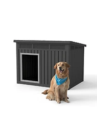 Decksplore 259 inclined top air pole kennel gray and black Spacious All Season Dog Cage with Elevated Base Weatherproof Construction