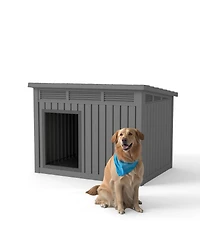 Decksplore 259 inclined top air pole kennel gray and black Spacious All Season Dog Cage with Elevated Base Weatherproof Construction