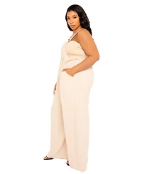 Buxom Couture women's Plus Wide Leg Linen Jumpsuit
