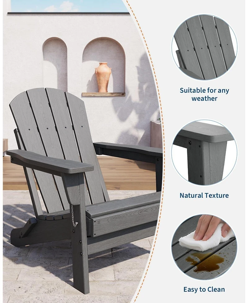 gaomon Adirondack Chair Set w/ 2-Tier Side Table - Hdpe 380 Lbs All-Weather Wood Texture - Patio/Deck/Pool/Backyard