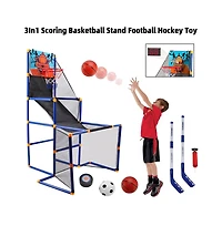 Bruce & Shark Kids 3-in-1 Sports Set - Basketball, Soccer & Hockey Game Center with Scoreboard