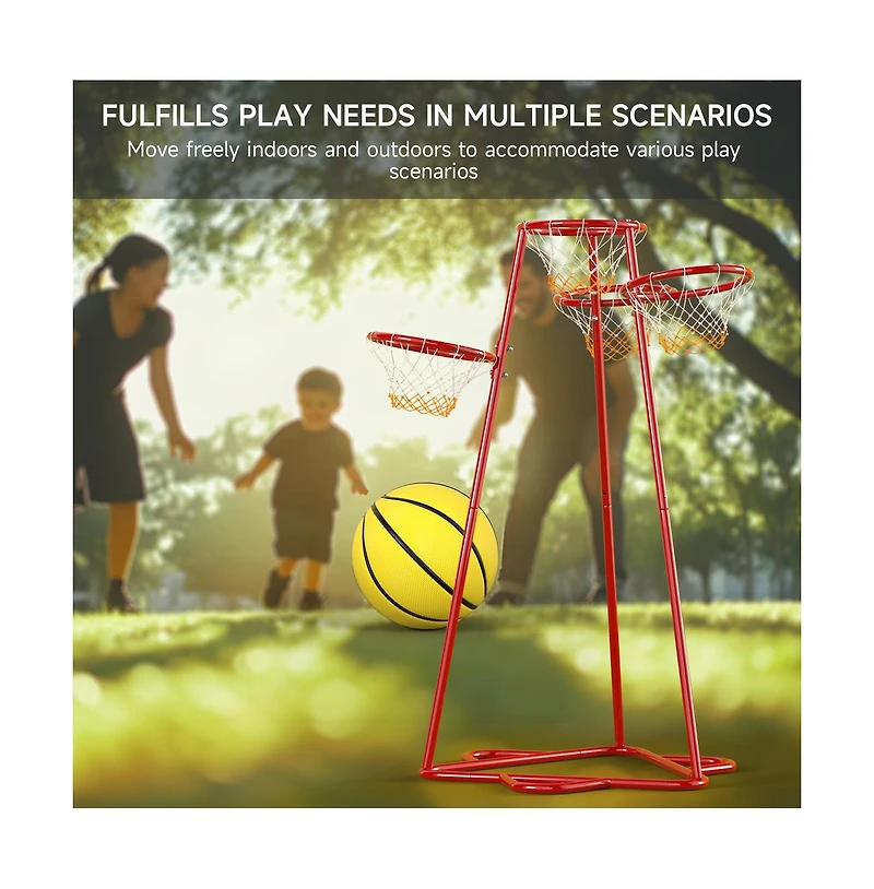 Bruce & Shark 4-Hoop Kids Basketball Set, Multi-Height Fixed Hoops for Family & Group Play