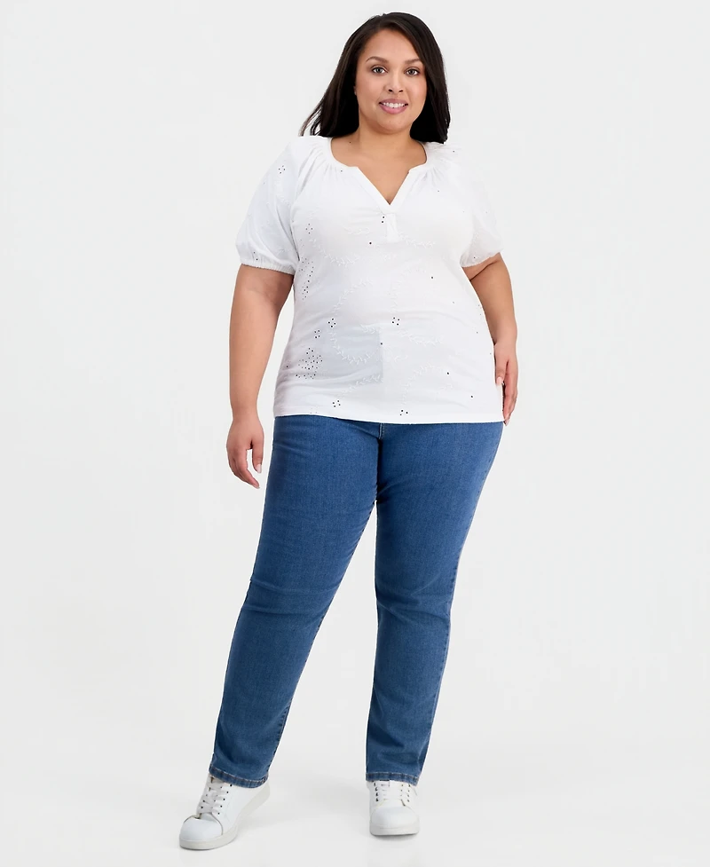 Style & Co Plus Short-Sleeve Eyelet Top, Macy's Exclusive