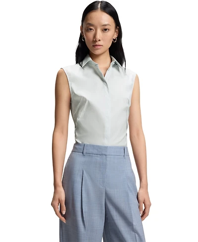 Boss by Hugo Women's Stretch-Cotton Blend Sleeveless Slim-Fit Blouse