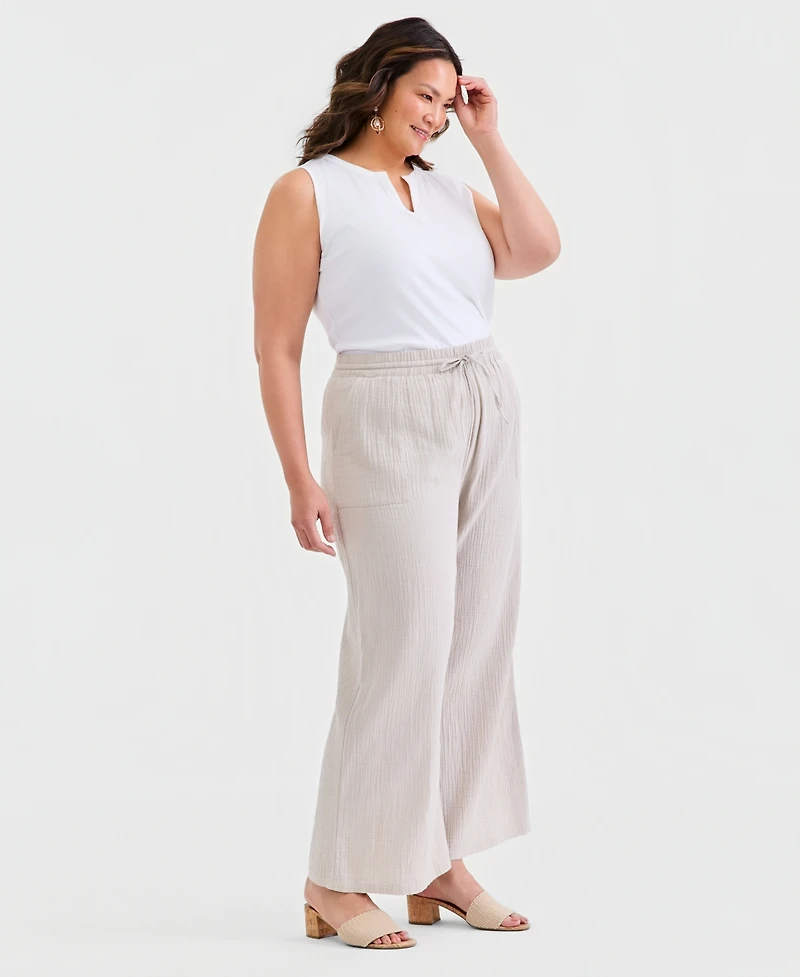 Style & Co Plus Cotton Gauze Wide-Leg Pants, Macy's Exclusive