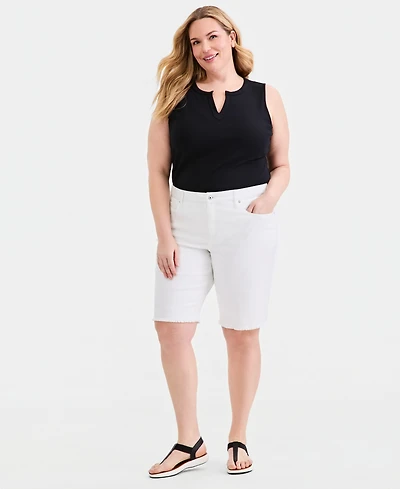 Style & Co Plus Mid-Rise Raw-Edge Bermuda Shorts, Macy's Exclusive