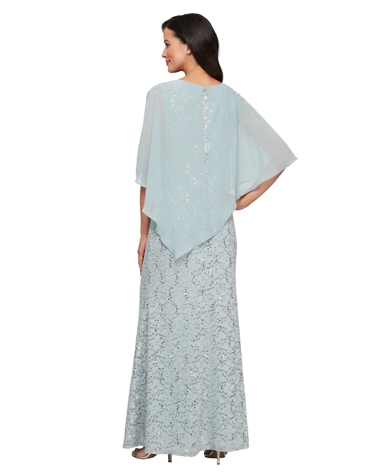 Sl Fashions Petite Round-Neck Sequin Lace Cape Dress