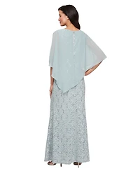 Sl Fashions Petite Round-Neck Sequin Lace Cape Dress