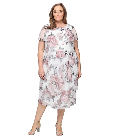 Sl Fashions Plus Printed Tiered Midi Dress