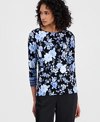Anne Klein Women's Printed 3/4-Sleeve Boat-Neck Top