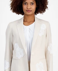 Anne Klein Women's Linen-Blend One-Button Embroidered Blazer