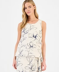 Anne Klein Women's Linen-Blend Embroidered Sleeveless Top