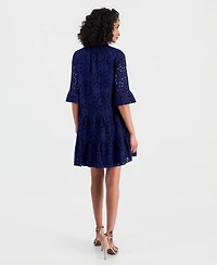 Anne Klein Women's Eyelet Embroidered Cotton Flare-Sleeve Shirtdress